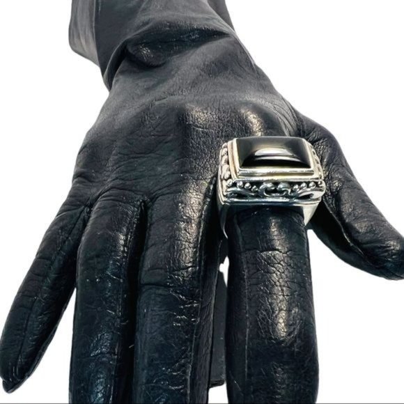 925 Thailand Silver Filigree Large Square Statement RingW/ Black Onyx Cabochon - Picture 8 of 13